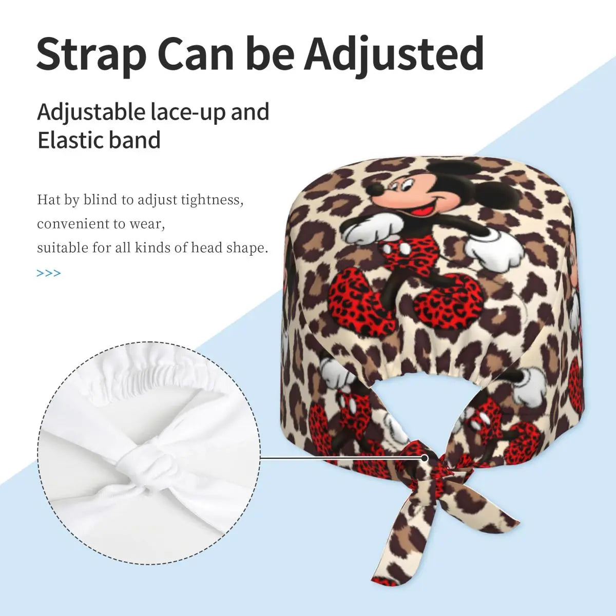 Custom Adjustable Cartoon M-micked Mouse Working Hat Leopard Print Surgical Hat Scrub Nursing Doctor Surgeon Cap for Chef