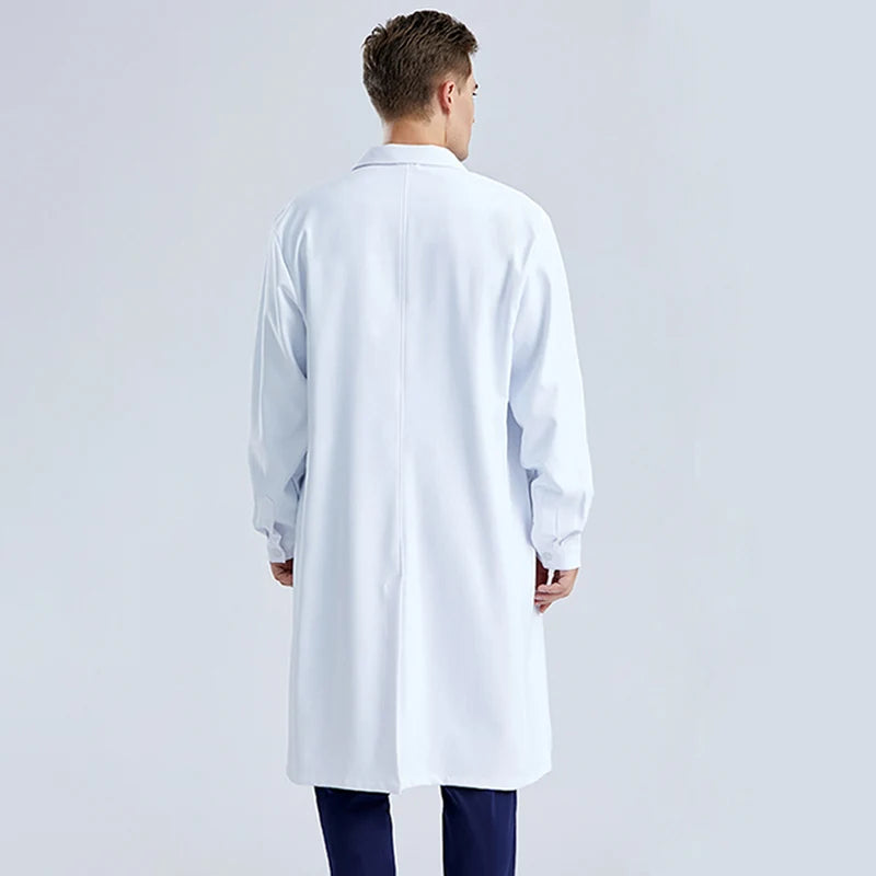 Men WorkwearHospital Clinical Pharmacist  Uniform Long Sleeve White Lab Coat Lapel Collar Button Medical Doctor Blouse Wholesale