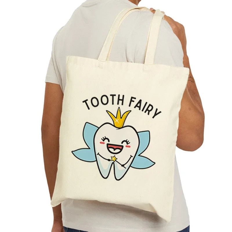 Tooth Dentist Printed Shoulder Bag, Reusable Foldable Shopping Tote Bag Lunch Box Bag Handbag with Wristlet Clutch Bag for Women