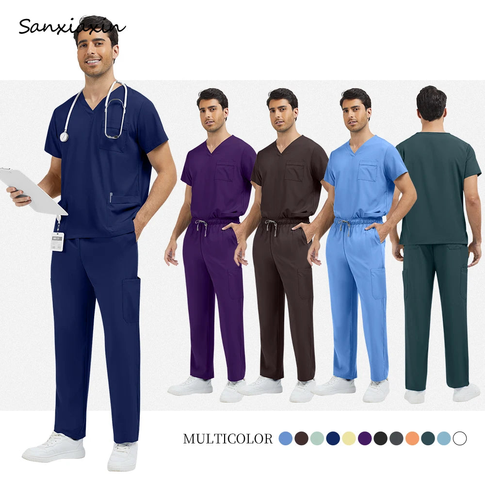 Medical Uniform Men Pet Hospital Doctor Tops Pants Clothes Soft Pharmacist Workwear Men Anesthetist Work Suit Uniform Scrubs Set