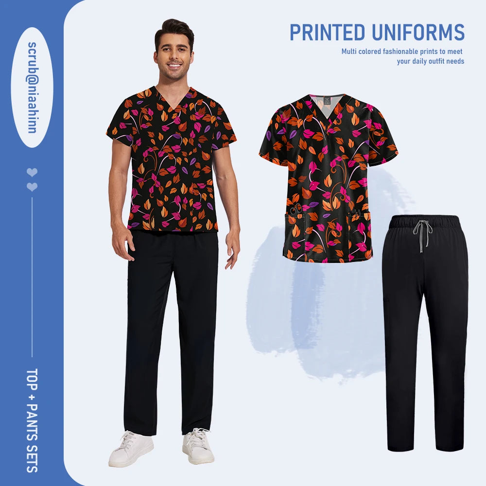 Mens Scrub Nursing Articles Nurse Doctor Work Uniform Unisex Hospital Set High Quality Printed Workwear Veterinary Lab Scrub Set