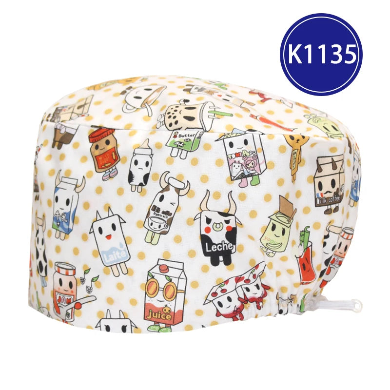 Best Price Digital printed Scrub Caps Pet Store Lab Work Hats Health Care Nursing Hats Cotton Medical scrubs Cap women Long Hair