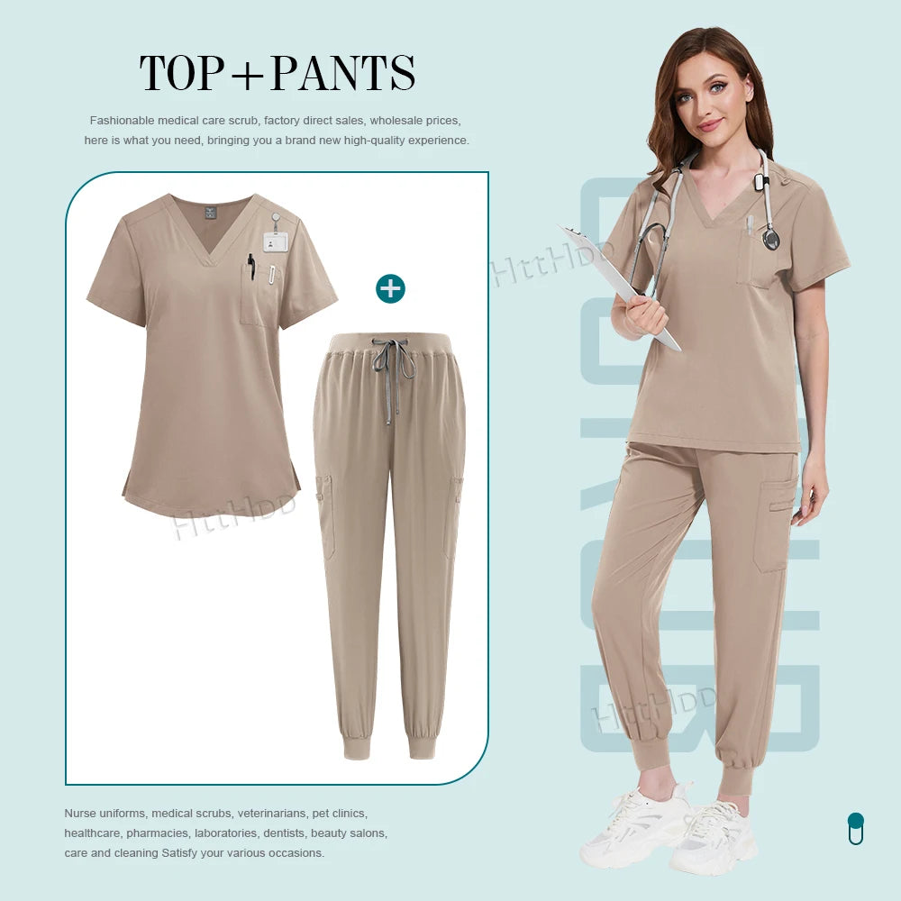 Scrub Joggers Nursing Articles Surgical Uniforms Woman Hospital Nurse Doctor Work Wear Lab Beauty Salon Pharmacy Scrubs Top+pant