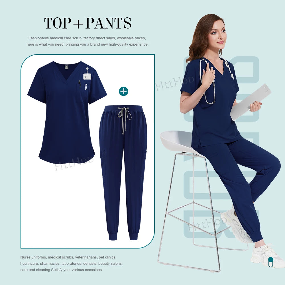 Scrub Joggers Nursing Articles Surgical Uniforms Woman Hospital Nurse Doctor Work Wear Lab Beauty Salon Pharmacy Scrubs Top+pant