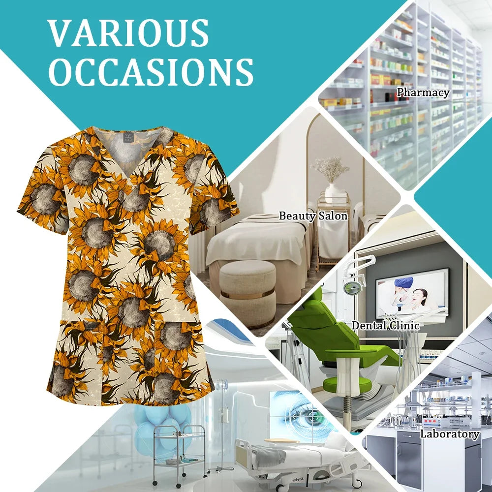 Shirts for Women Dental Clinic Veterinary Uniform Beauty Salon Pet Store Workwear Short Sleeved T-shirt Healthcare Scrubs Female