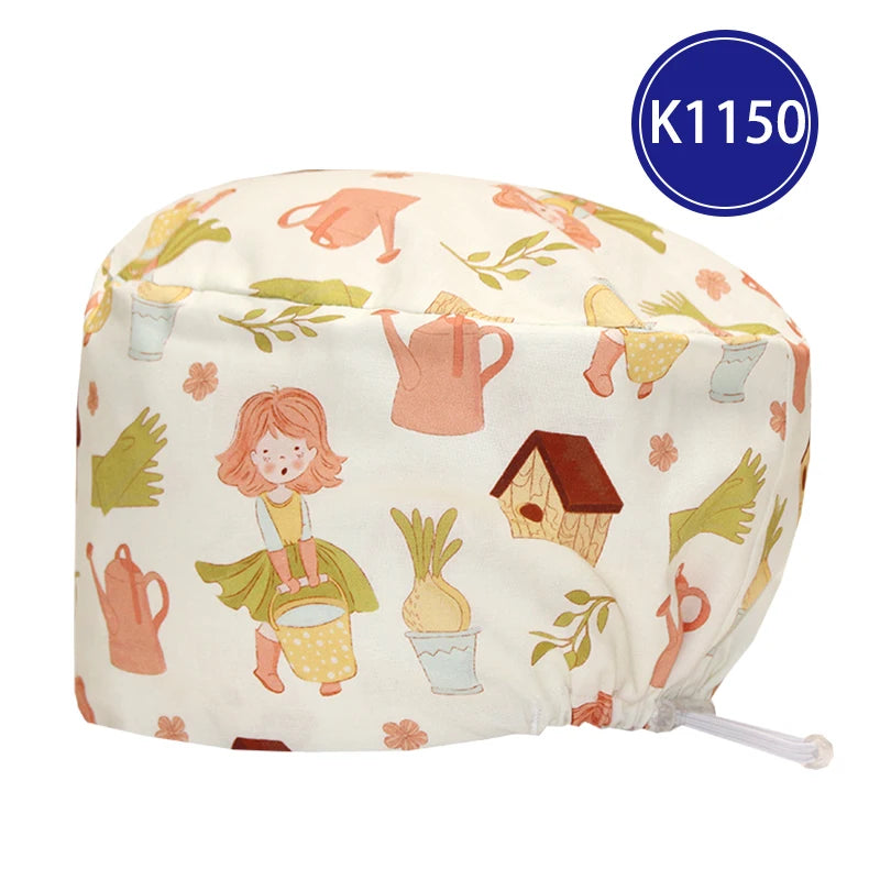 Best Price Digital printed Scrub Caps Pet Store Lab Work Hats Health Care Nursing Hats Cotton Medical scrubs Cap women Long Hair