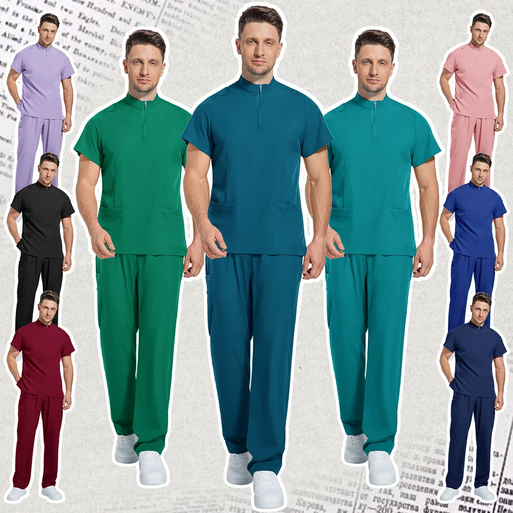 Medical Mens Scrubs Lab Set Male Wholesale Clinic Hospital Doctor Overalls V-neck Top Pants Nursing Scrub Pharmacy Nurse Clothes