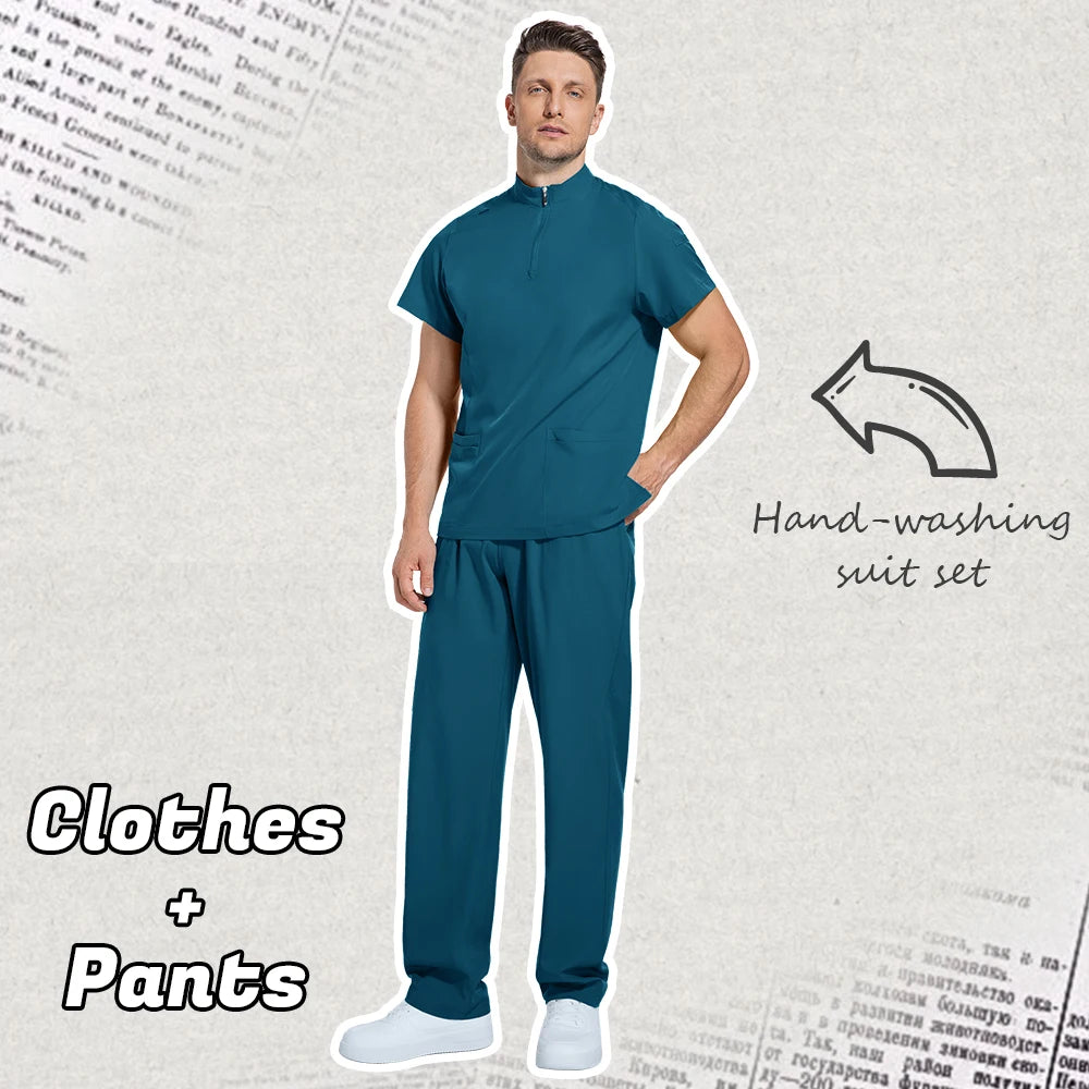 Medical Mens Scrubs Lab Set Male Wholesale Clinic Hospital Doctor Overalls V-neck Top Pants Nursing Scrub Pharmacy Nurse Clothes